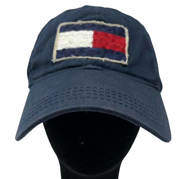 Tommy Hilfiger Other - Tommy Hilfiger Large Flag Patch Logo Distressed Strapback Baseball Hat Cap Navy